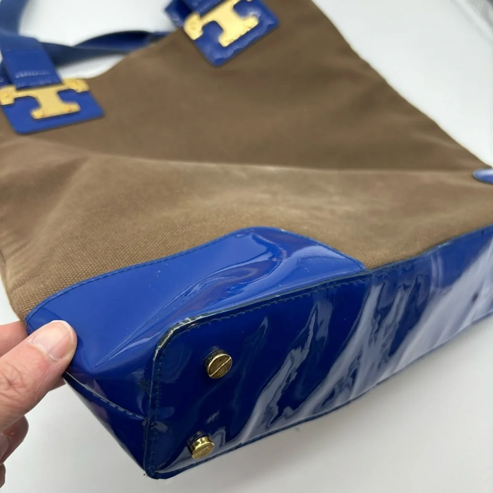 Tory Burch Patent Leather and Canvas Tote